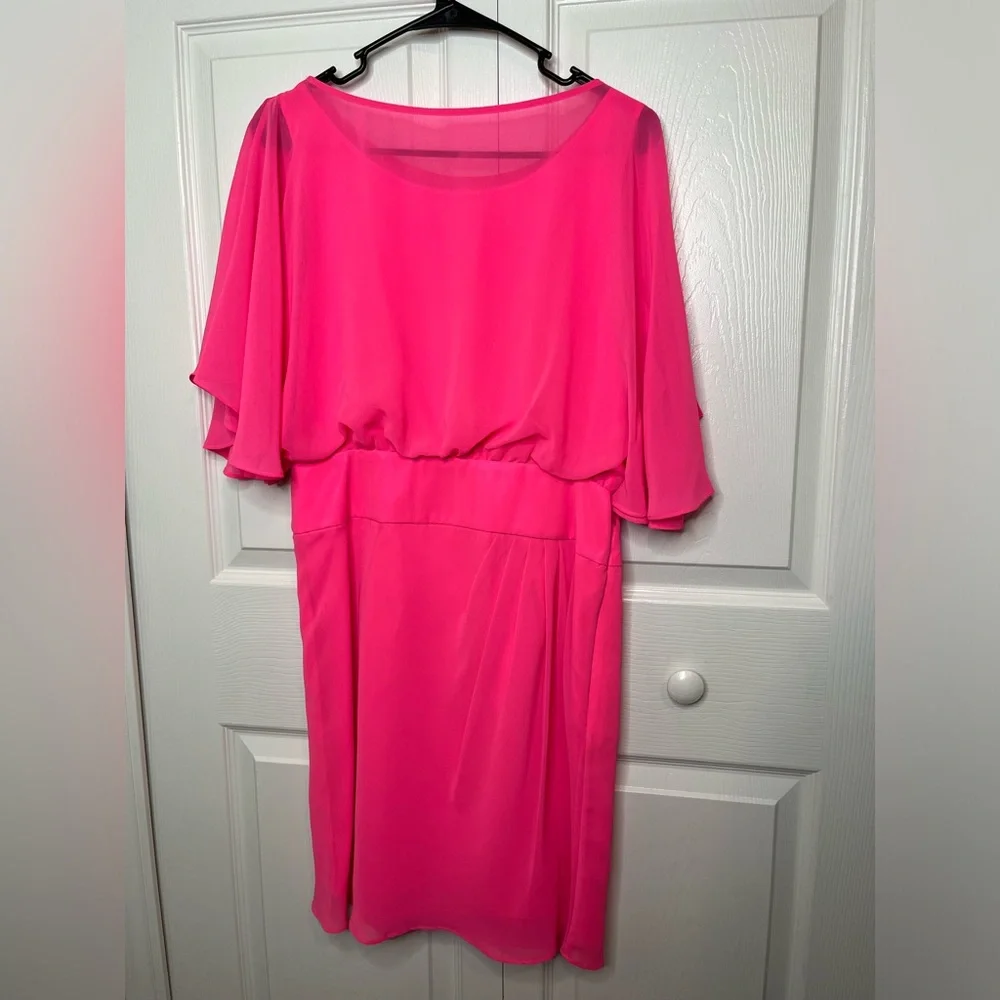 Gianni Bini Hot Pink Ruffle Sleeves Mini Dress Jewel Size Medium Lightweight - Picture 7 of 7
